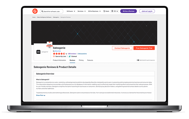 Salesgenie G2 screen