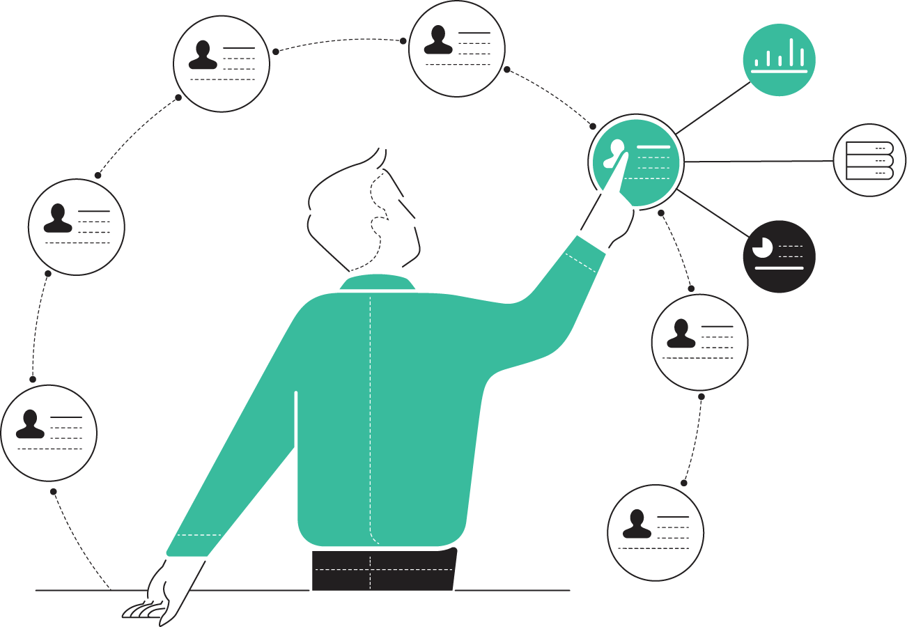 Illustration of man collecting leads Illustration of man collecting leads
