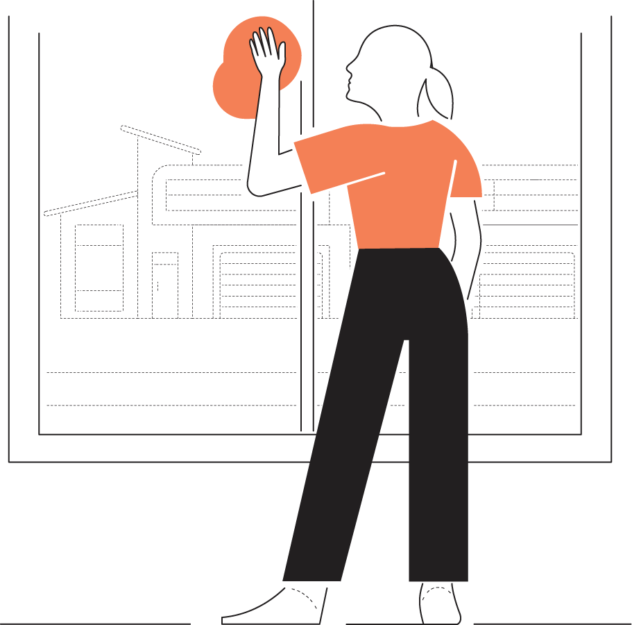 Illustration of woman washing windows in home