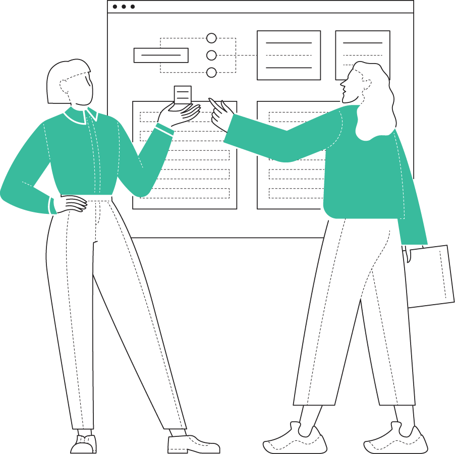 Illustration of two co-workers collaborating Illustration of two co-workers collaborating