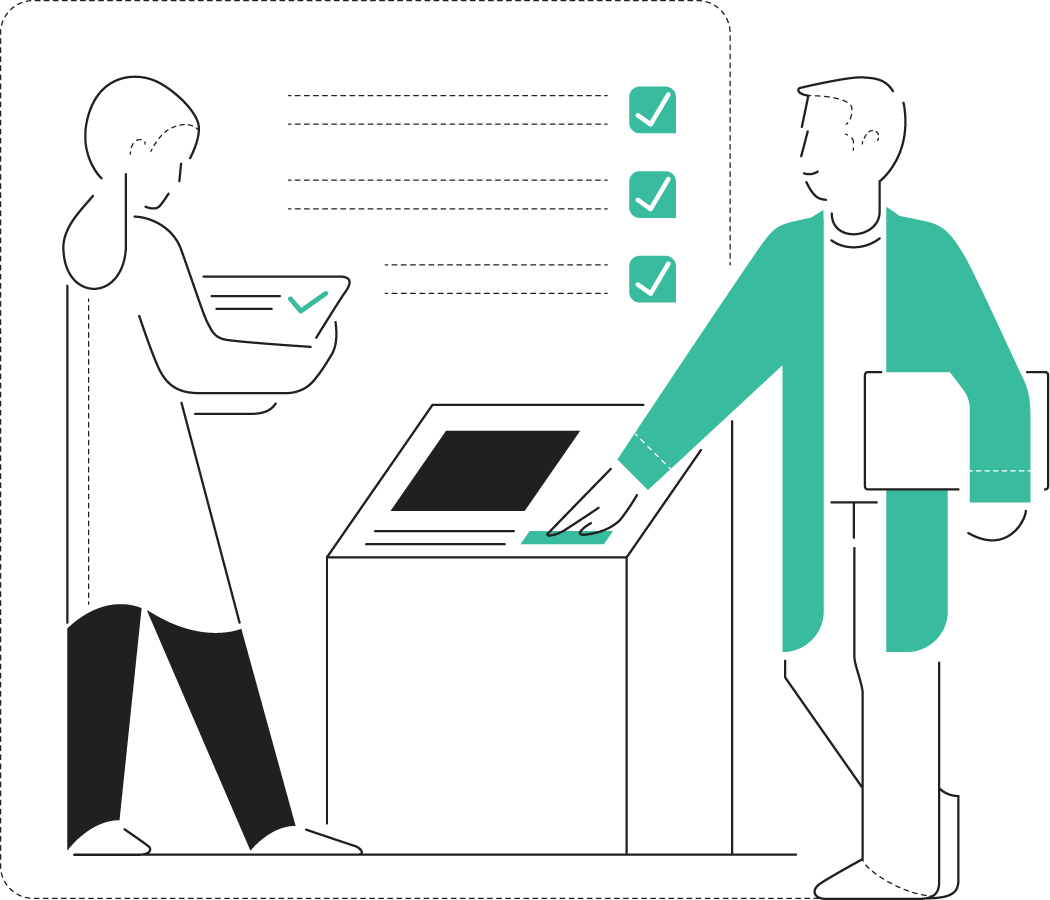 Illustration of two people checking list Illustration of two people checking list