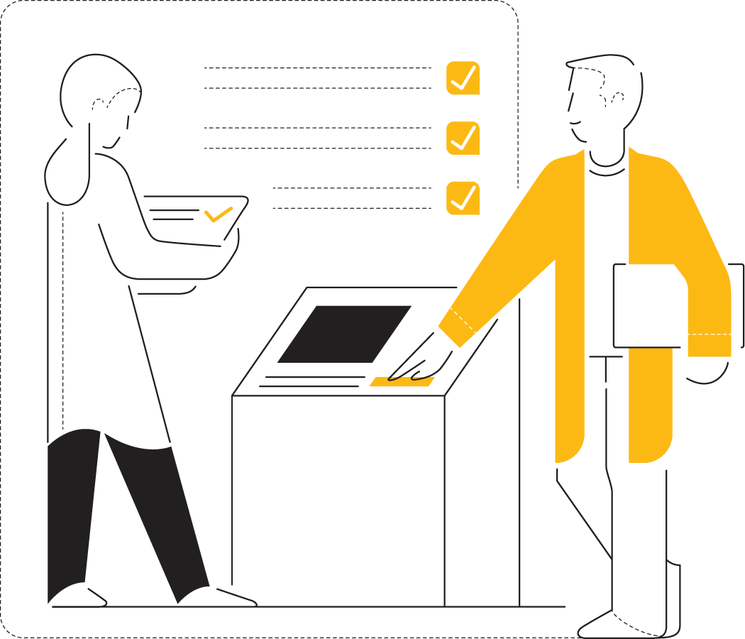 Illustration of two people checking list Illustration of two people checking list