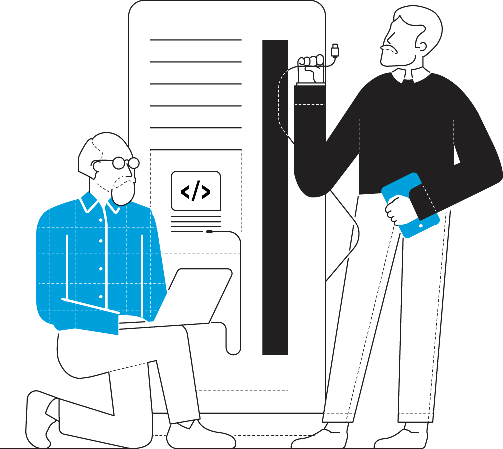 Illustration of two men fixing technology Illustration of two men fixing technology